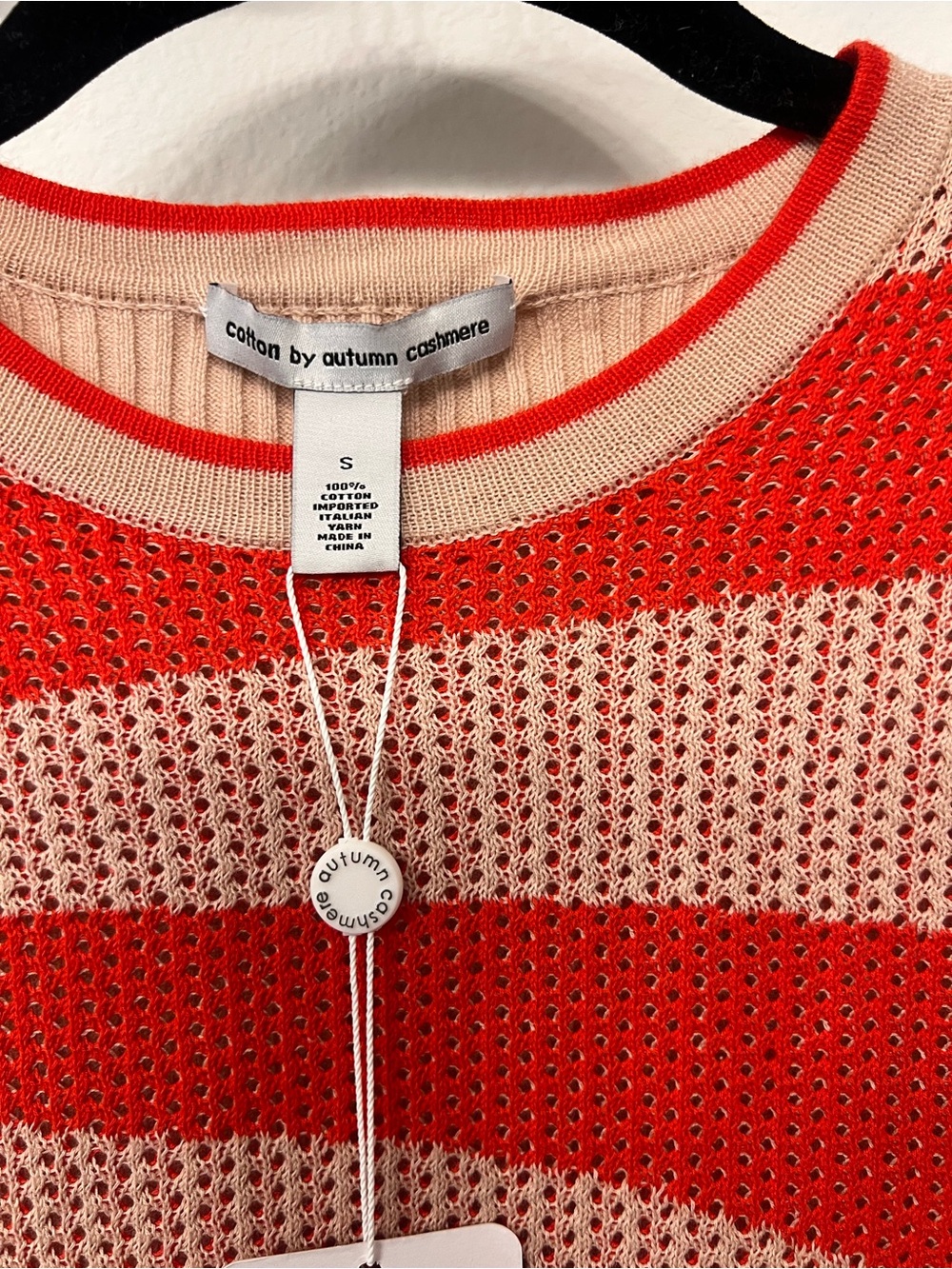 Cotton by Autumn Cashmere Red and Beige Wave Stripe Short Sleeve Knit Tee - Picture 2 of 3